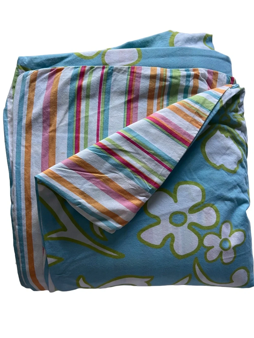 Vintage Y2K PB Teen Wahine Hibiscus and Stripe Full Size Duvet Cover